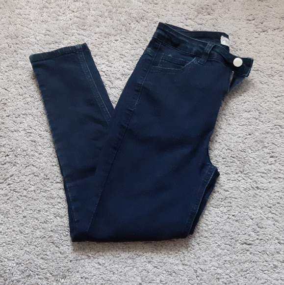 Denim - High Waisted Dark-Washed Skinny Jeans